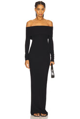 Long Sleeve Off-Shoulder Butter Rib Maxi Dress