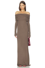 Silk Rib Off Shoulder Fluid Dress