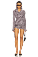Sporty Stripe Hooded Draped Mini Dress
