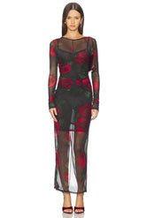 Mesh Ruched Maxi Dress