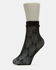 2 Pack Bow Fishnet Anklet Socks Black