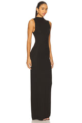 Silk Rib Sleeveless Mockneck Fluid Dress