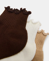 Cheer 3 Pack Lettuce Edge Socks Brown