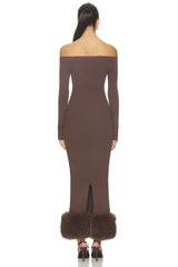 Ling Off The Shoulder Faux Fur Detail Dress