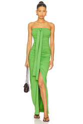 Center Gathered Tie With Slit Dress