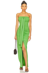 Center Gathered Tie With Slit Dress