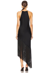 Satin Cowl Neck Fringe Dress