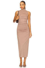 Gathered Mock Neck Sleeveless Dress