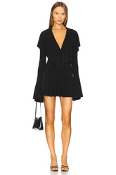 Long Sleeve Deep V Ruffle Mini Dress