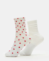 2 Pack Heart Socks Sheer White