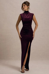 Abilene | Port Velvet High-Neck Split Maxi Dress
