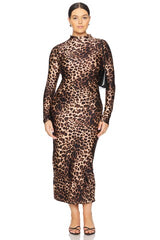 Satin Shine Funnel Neck Midi Dress