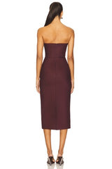 Asymmetric Cut Strapless Midi Dress