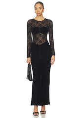 Helenie Velour Lace Maxi Dress