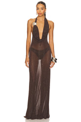 Knitted Trim Plunge Dress