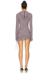 Sporty Stripe Hooded Draped Mini Dress