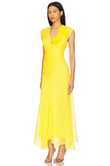 Floral V-neck Draped Chiffon Dress