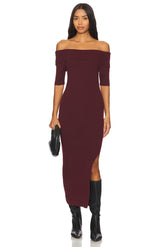 Jennifer Off Shoulder Midi Rib Dress