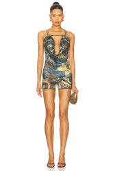Strappy Back Printed Plunge Dress