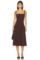 Smocked Drop Waist Midi Dress