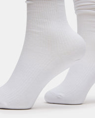 2 Pack Rib Slouch Socks White