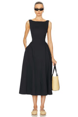Stretch Cotton Sateen Midi Dress