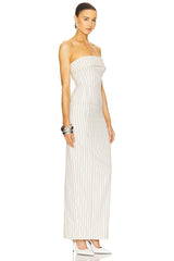 Pinstripe Long Strapless Dress