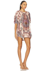 Maye Printed Velvet Tunic Dress In Tea Combo