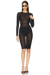 Long Sleeve Power Mesh Midi Dress