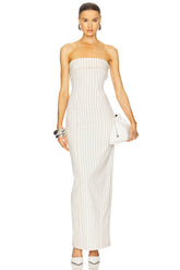 Pinstripe Long Strapless Dress