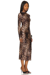 Satin Shine Funnel Neck Midi Dress