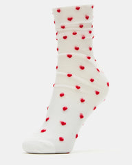 2 Pack Heart Socks Sheer White