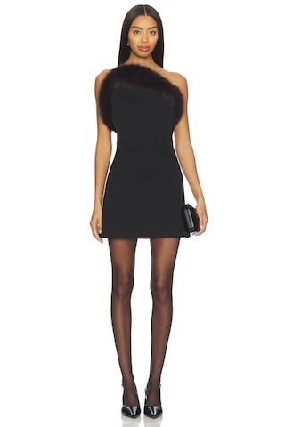 Faux Fur Trim Strapless Mini Dress