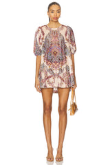 Maye Printed Velvet Tunic Dress In Tea Combo