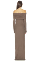 Silk Rib Off Shoulder Fluid Dress