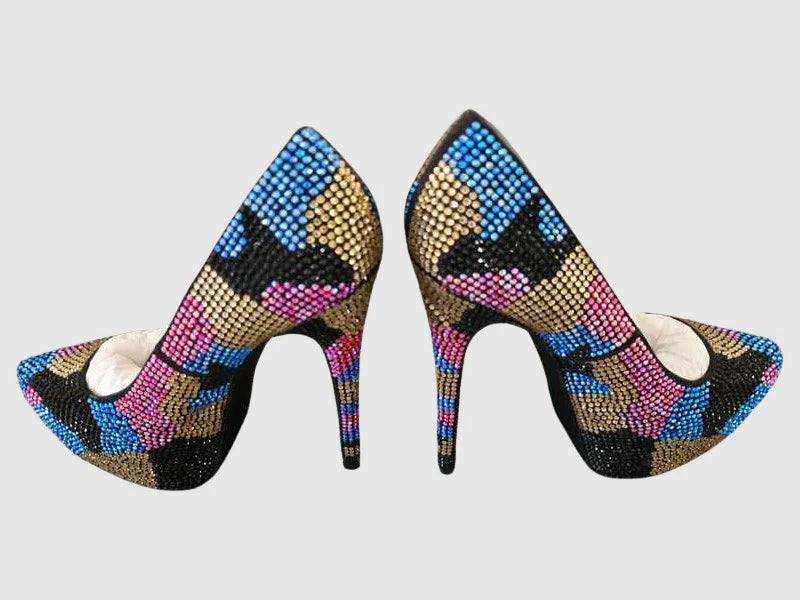 Dyvinal Multi-Colored Rhinestone Platform Heels - Sm Rebooted
