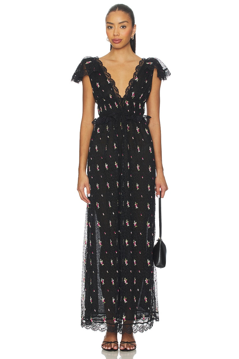 Poppy Pleated Lace Maxi Dress