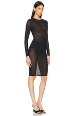 Long Sleeve Power Mesh Midi Dress