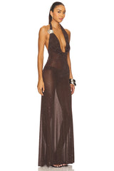 Knitted Trim Plunge Dress