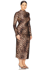 Satin Shine Funnel Neck Midi Dress