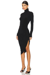 Long Sleeve Turtleneck Side Drape Dress