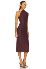 Asymmetric Cut Strapless Midi Dress