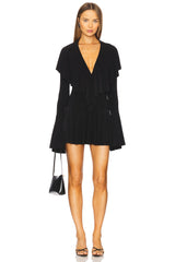 Long Sleeve Deep V Ruffle Mini Dress