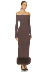 Ling Off The Shoulder Faux Fur Detail Dress