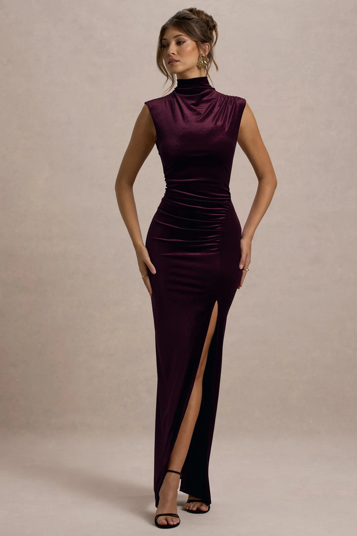 Abilene | Port Velvet High-Neck Split Maxi Dress