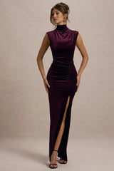Abilene | Port Velvet High-Neck Split Maxi Dress