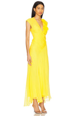 Floral V-neck Draped Chiffon Dress