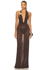 Knitted Trim Plunge Dress