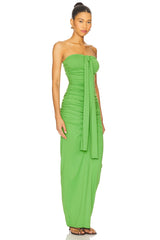 Center Gathered Tie With Slit Dress