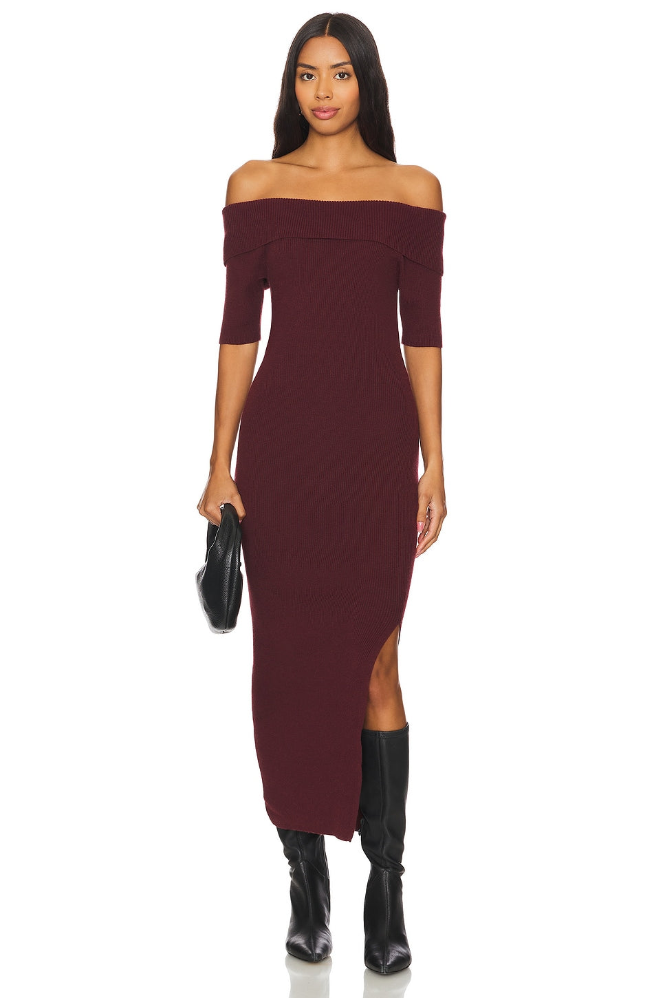 Jennifer Off Shoulder Midi Rib Dress